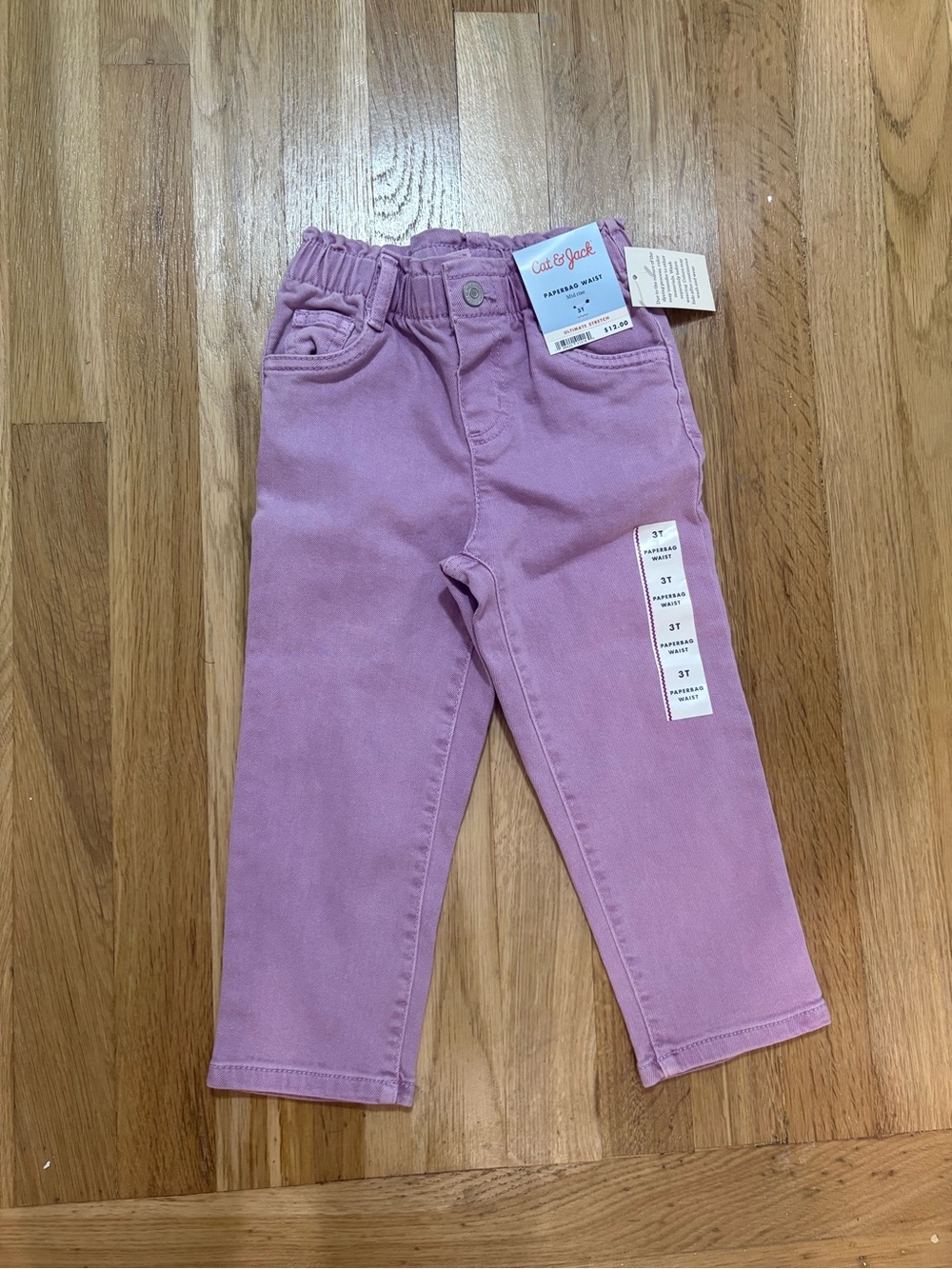 Cat & Jack Paperbag Waist Mid Rise Ultimate Stretch Jeans Girls 3T Purple